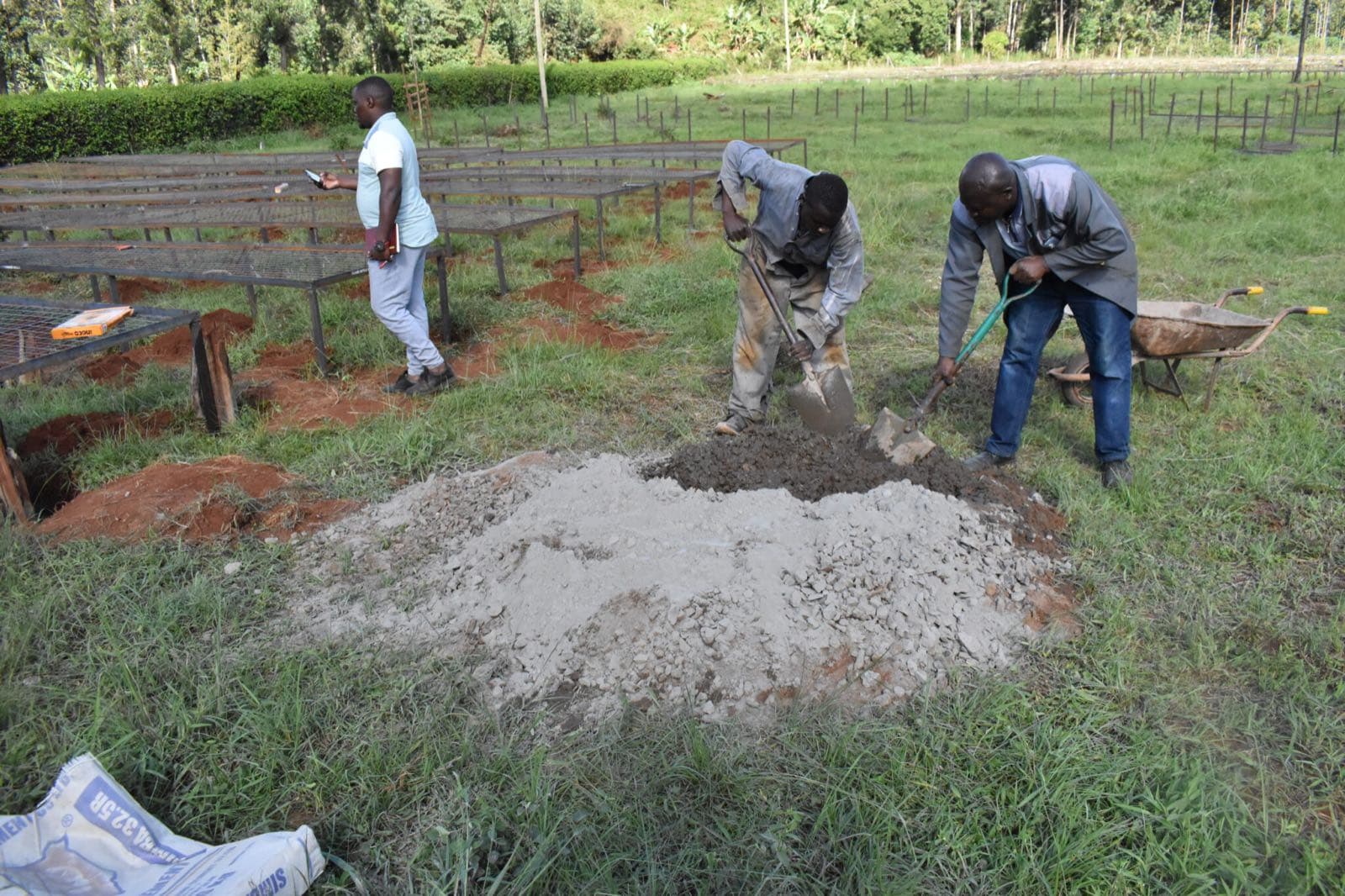 Community members building coffee drying beds in Embu